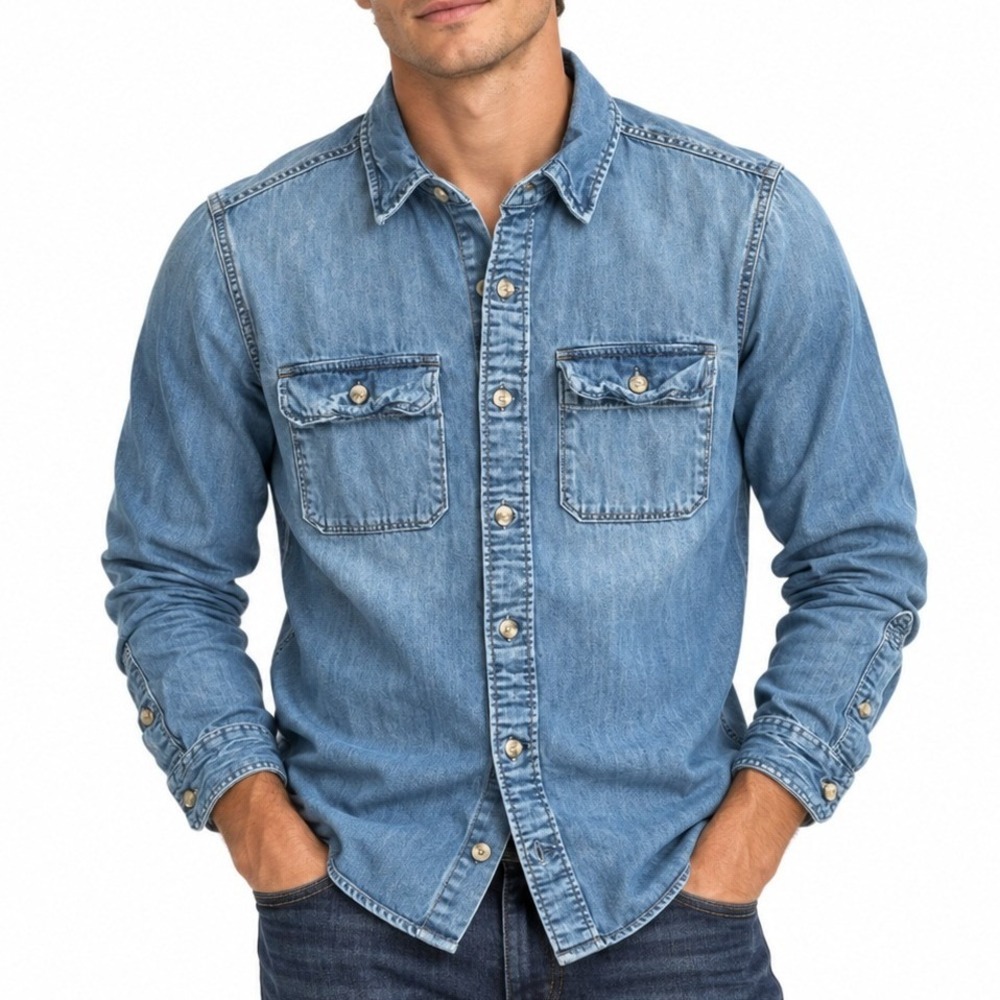 Abercrombie & Fitch Denim Shirt Mens M Blue Muscle Fit Button Down Casual